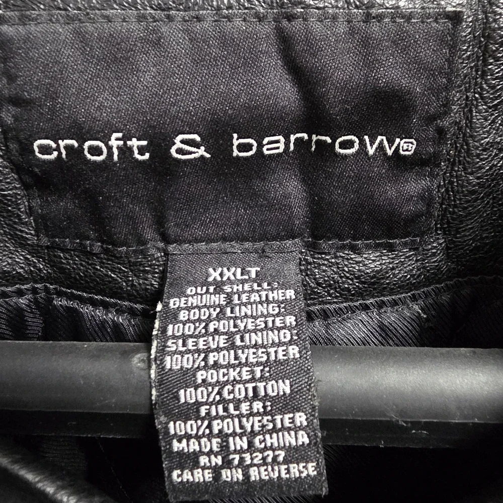 Croft & Barrow Jacket Mens XXLT Genuine Leather Bomber Quilted Lined‎ Classic